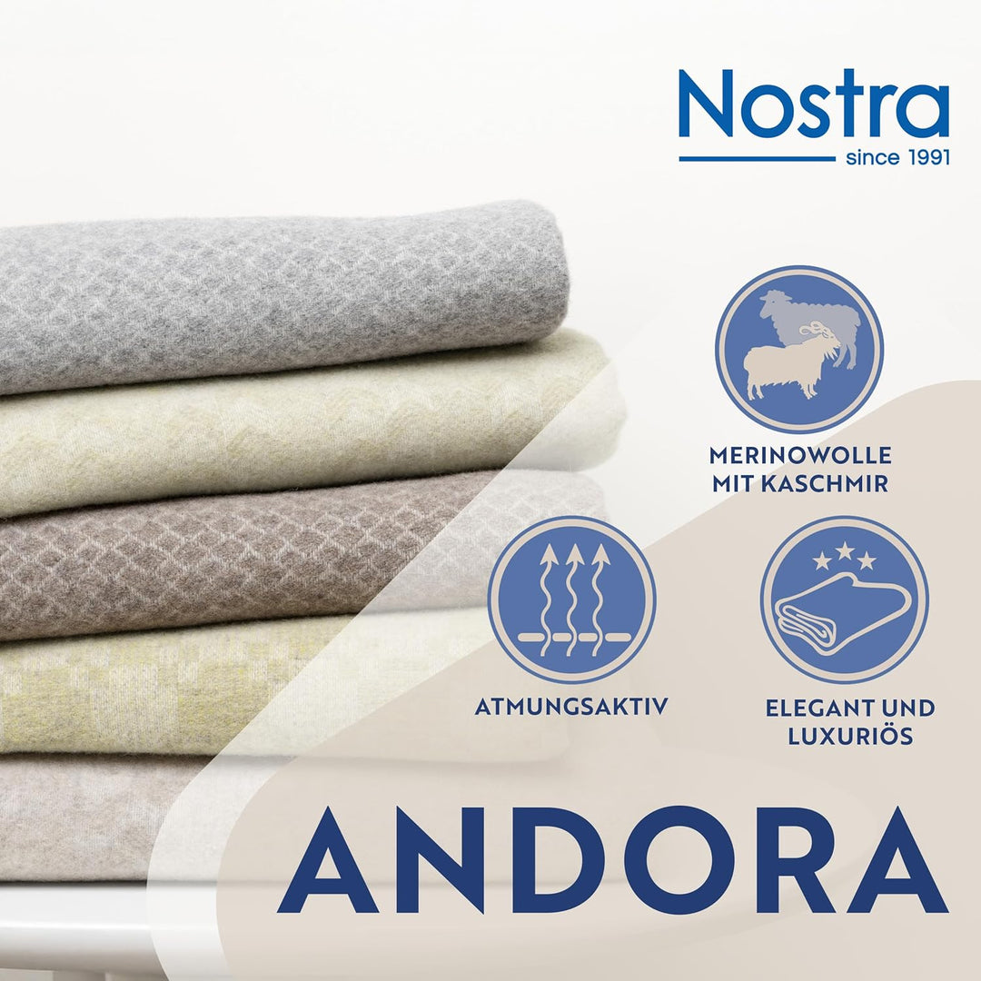 Nostra Andora Tagesdecke 140x200 | Weiche Merino Wolldecke mit 10% Kaschmir | Picnic Blanket | Warme