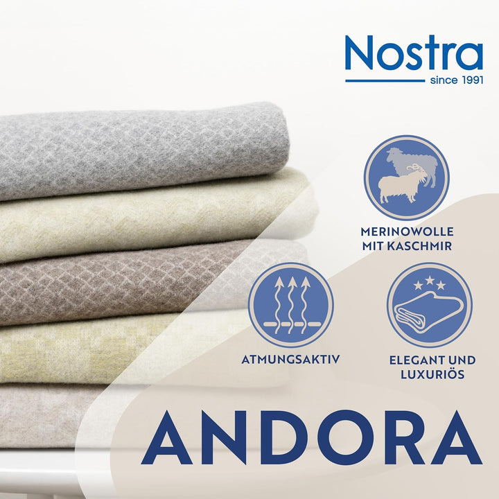 Nostra Andora Tagesdecke 140x200 | Weiche Merino Wolldecke mit 10% Kaschmir | Picnic Blanket | Warme