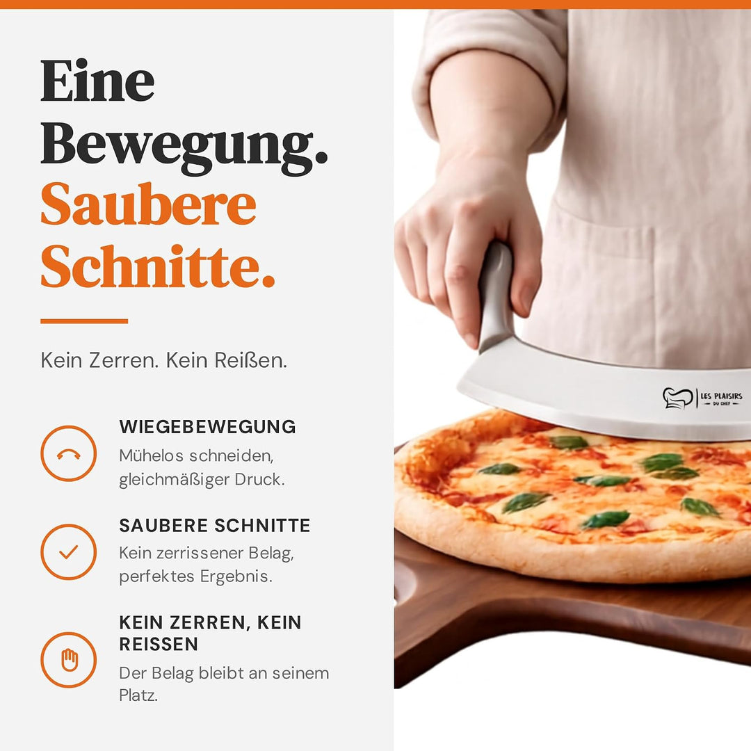 Extra scharfer Pizza Schneider/Pizzaschneider aus Edelstahl | Grosses Wiegemesser 30,5 cm mit Doppel