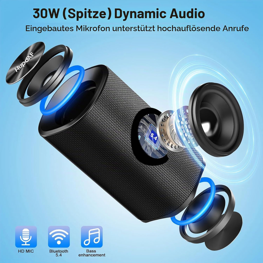 Bluetooth Lautsprecher mit Licht, Musikbox Bluetooth 5.4, 30W Max Dual Lautsprecher,30 Std Akku,Bass
