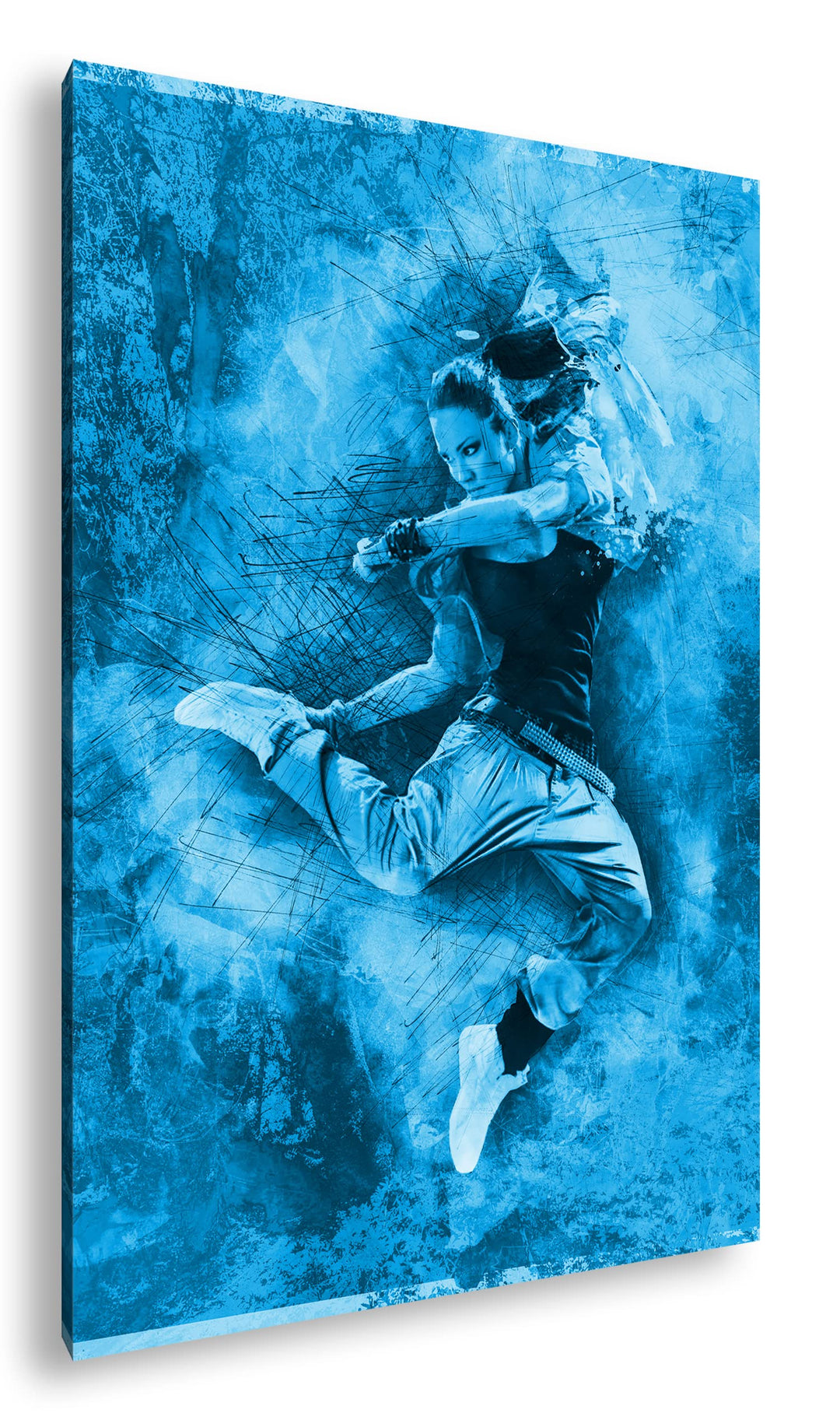 deyoli Illustration springende Frau Format: 80x60 Effekt: Monocrome Blau als Leinwandbild, Motiv fer