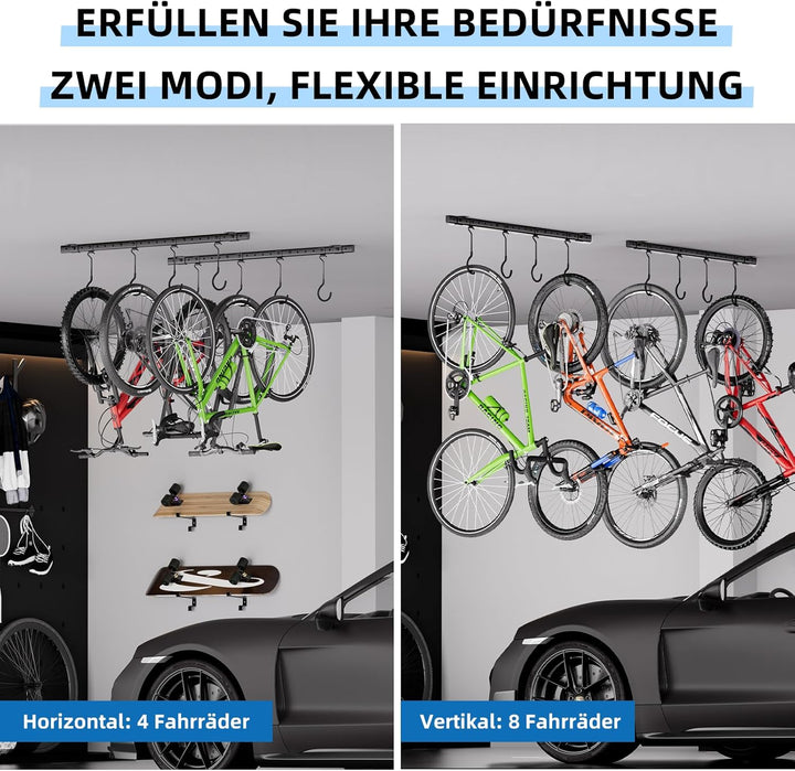 Urban Deco Fahrrad Deckenhalterung für Garage, Fahrrad Wandhalterung mit 8 verstellbaren Aufhängung