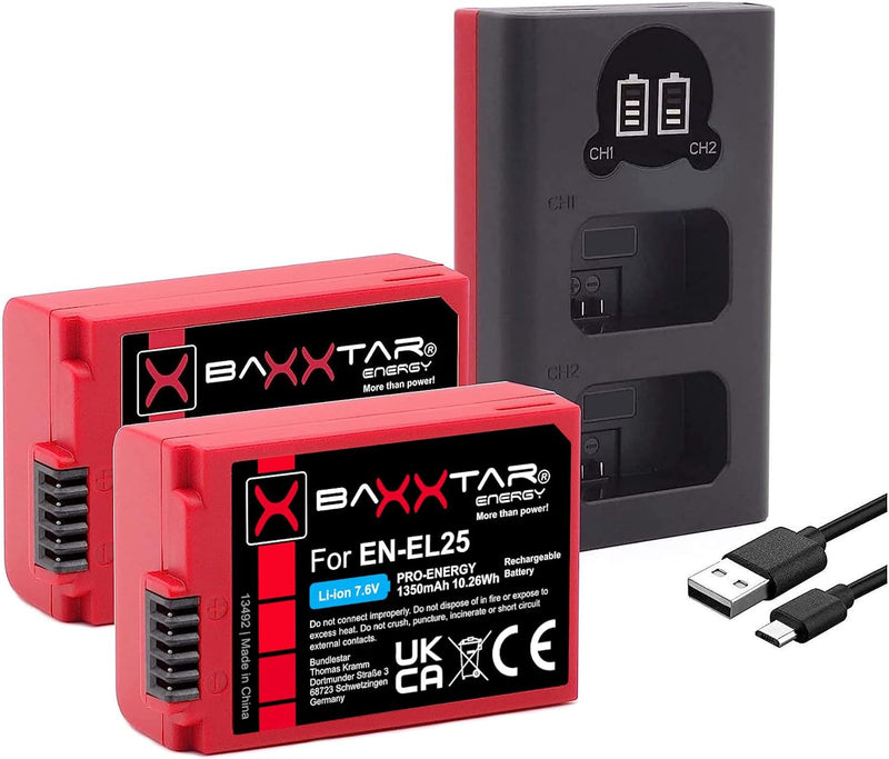 Baxxtar Pro EN-EL25 Kamera-Akku Pack 1350mAh / mit aktivem NTC-Sensor/und Ladegerät Mini LCD DUAL (E