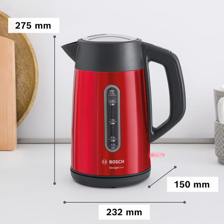 Bosch kabelloser Wasserkocher DesignLine TWK4P434, Ausgiessen ohne Spritzer, Tassenanzeige, Wasserst