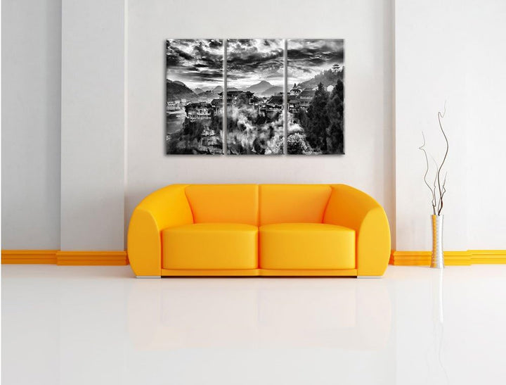 Pixxprint Gigantisches Dorf in China als Leinwandbild/Grösse: 3 Teilig (120x80) cm/Wandbild/Kunstdru