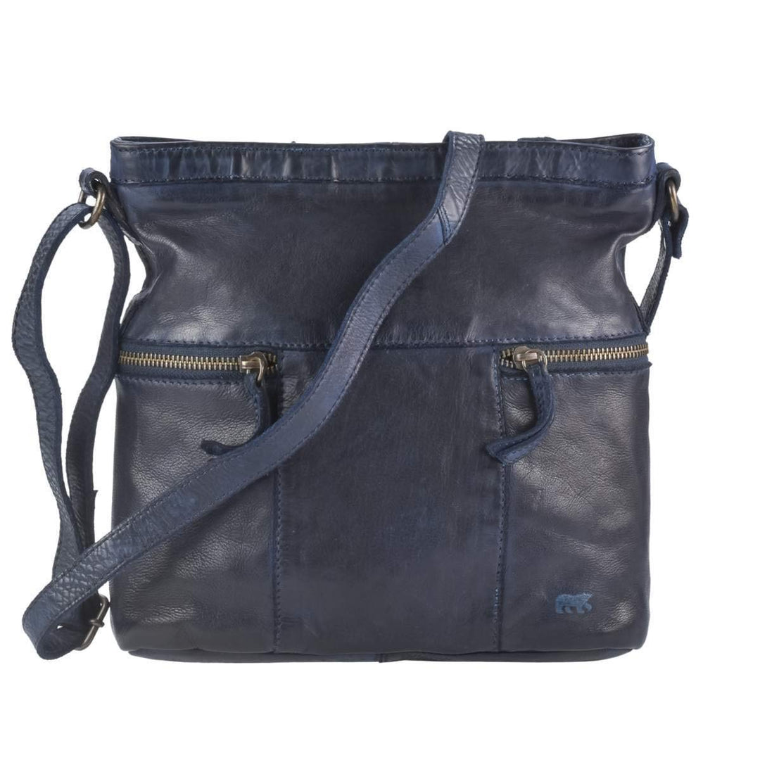 Bear Design Tasche Leder Schultertasche klein 26x25cm blau