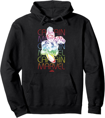 Captain Marvel Rainbow Text Stack Portrait Pullover Hoodie