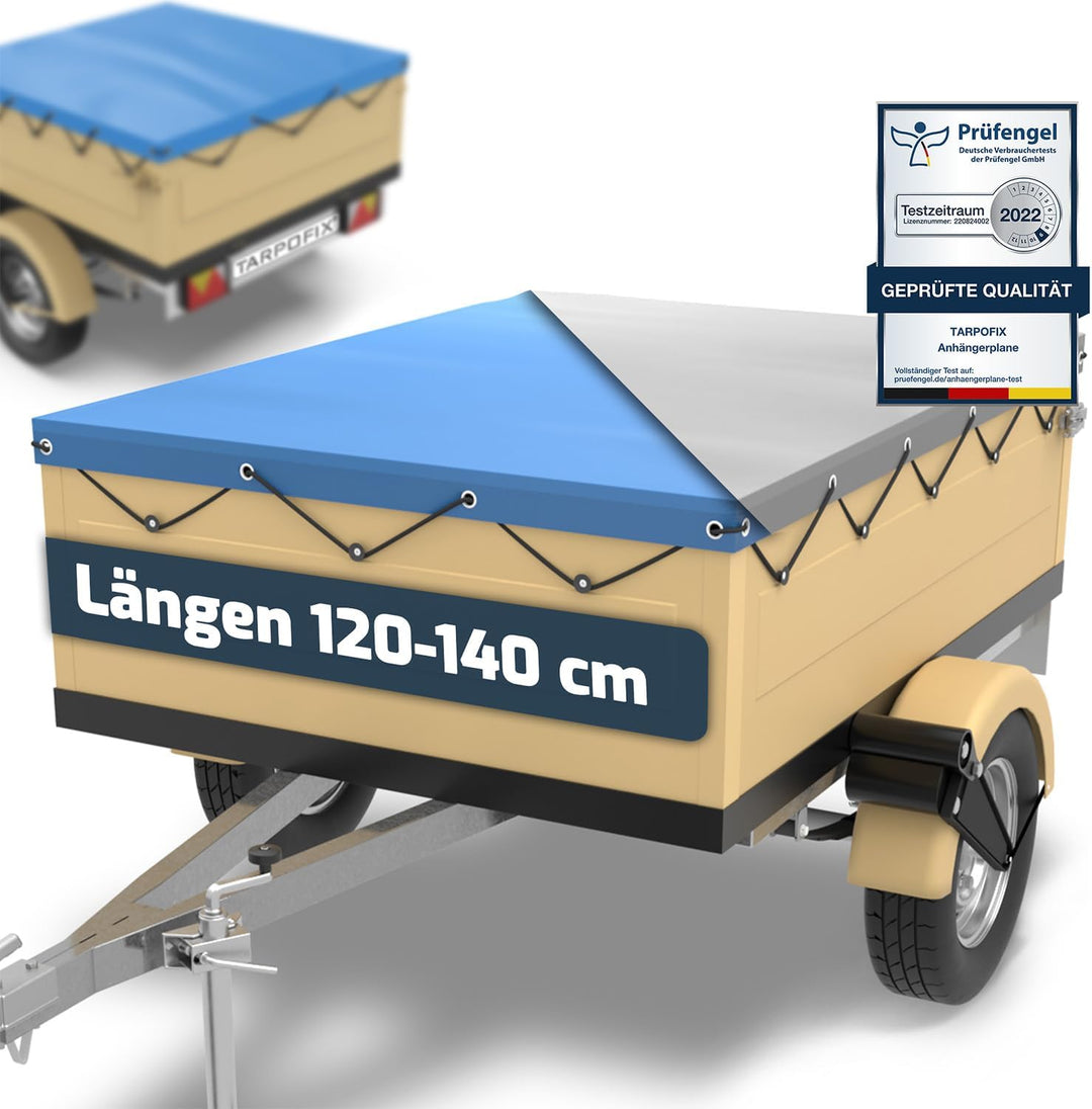 Tarpofix® Anhängerplane Flachplane 140x105x7,5 cm inkl. Planenseil - ECHTES PVC PLANENMATERIAL - Ran