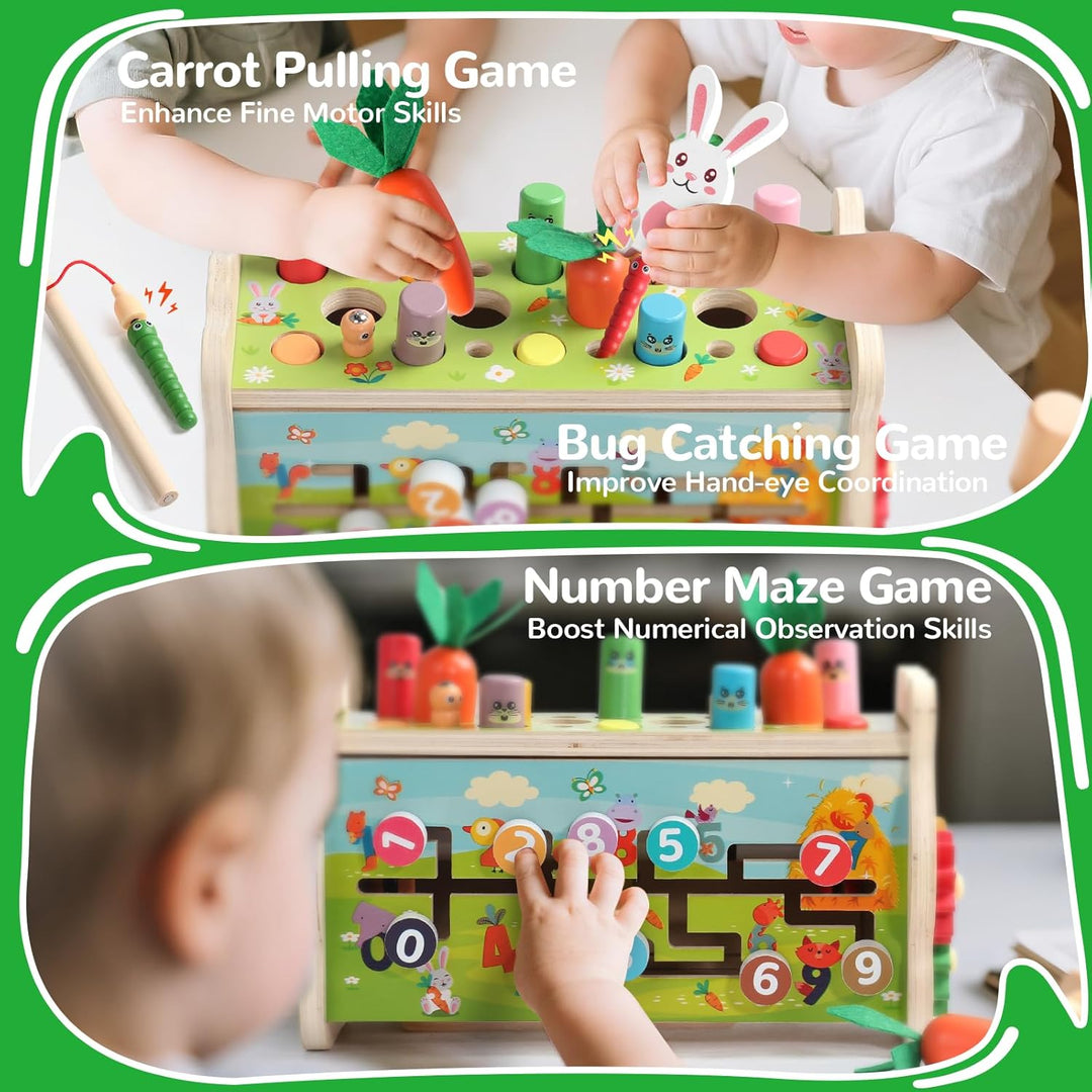 Fajiabao Motorikspielzeug Montessori Spielzeug ab 1 Jahr- 7 in 1 Hammerspiel Holzspielzeug Xylophon