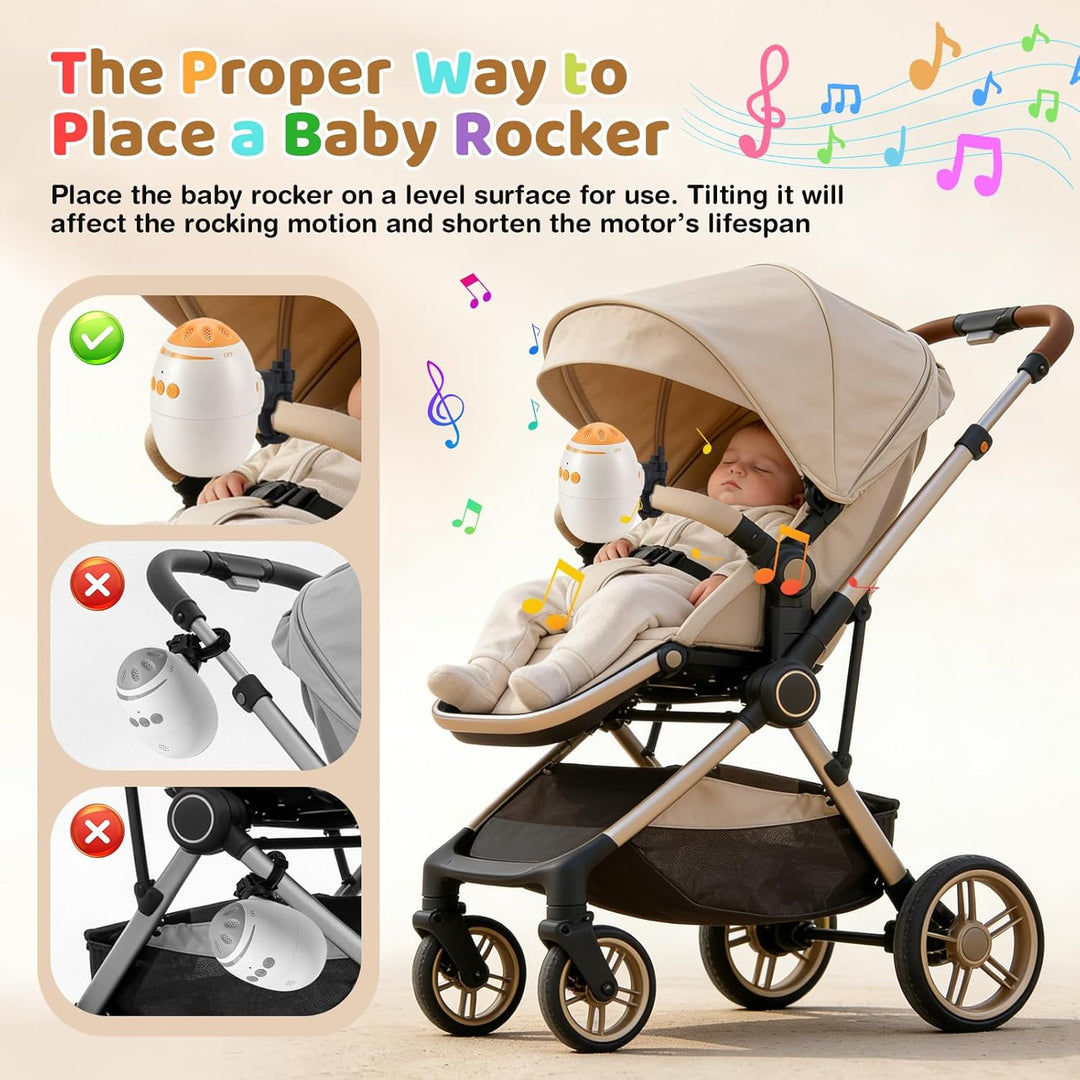 Rechargeable Bluetooth Kinderwagen Schaukler mit Weissem Rauschen & Musikbox – 45 Min Auto-Timer, Si
