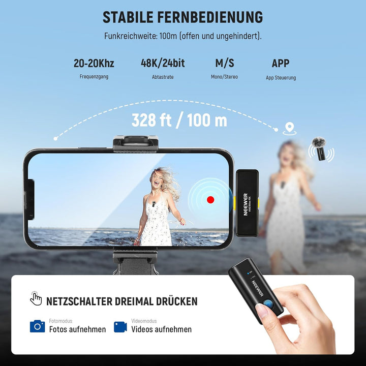 NEEWER Kabelloses Lavalier Mikrofon, 48kHz/24Bit, 8 Std. Akku, Geräuschunterdrückung, omnidirektiona