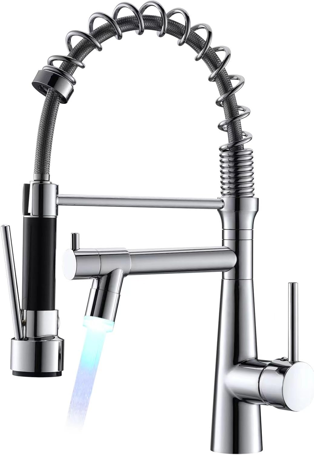 TIMACO LED Wasserhahn Küche Chrome Küchenarmatur mit Spiralfeder, 360°Schwenkbare Spültischarmaturen