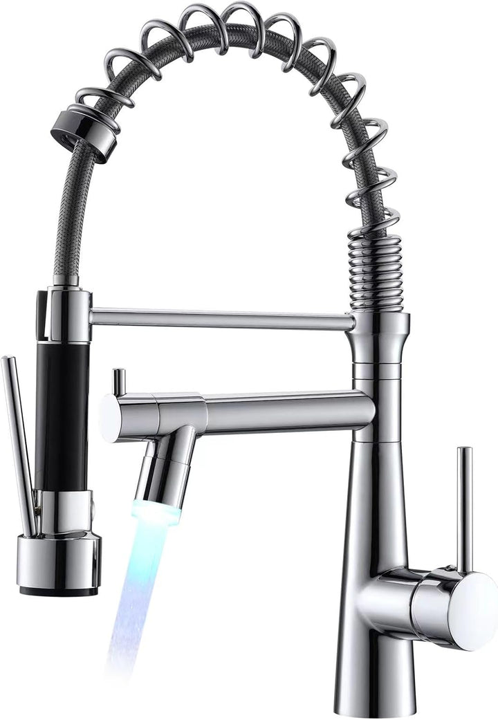 TIMACO LED Wasserhahn Küche Chrome Küchenarmatur mit Spiralfeder, 360°Schwenkbare Spültischarmaturen