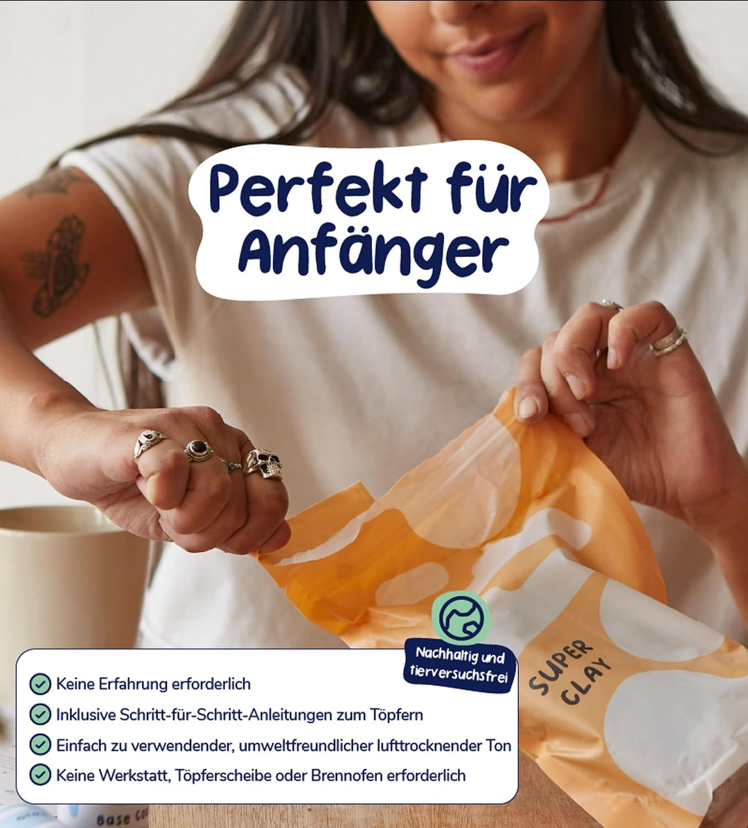 Pott'd Ton Töpferset für Anfänger für zu Hause - Lufttrocknend. Das Kit enthält: Lufttrocknende Tone