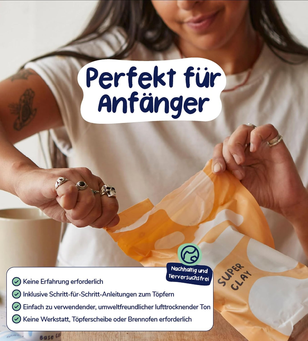 Pott'd Ton Töpferset für Anfänger für zuhause - Lufttrocknend. DIY Set für Erwachsene. Enthält: Luft