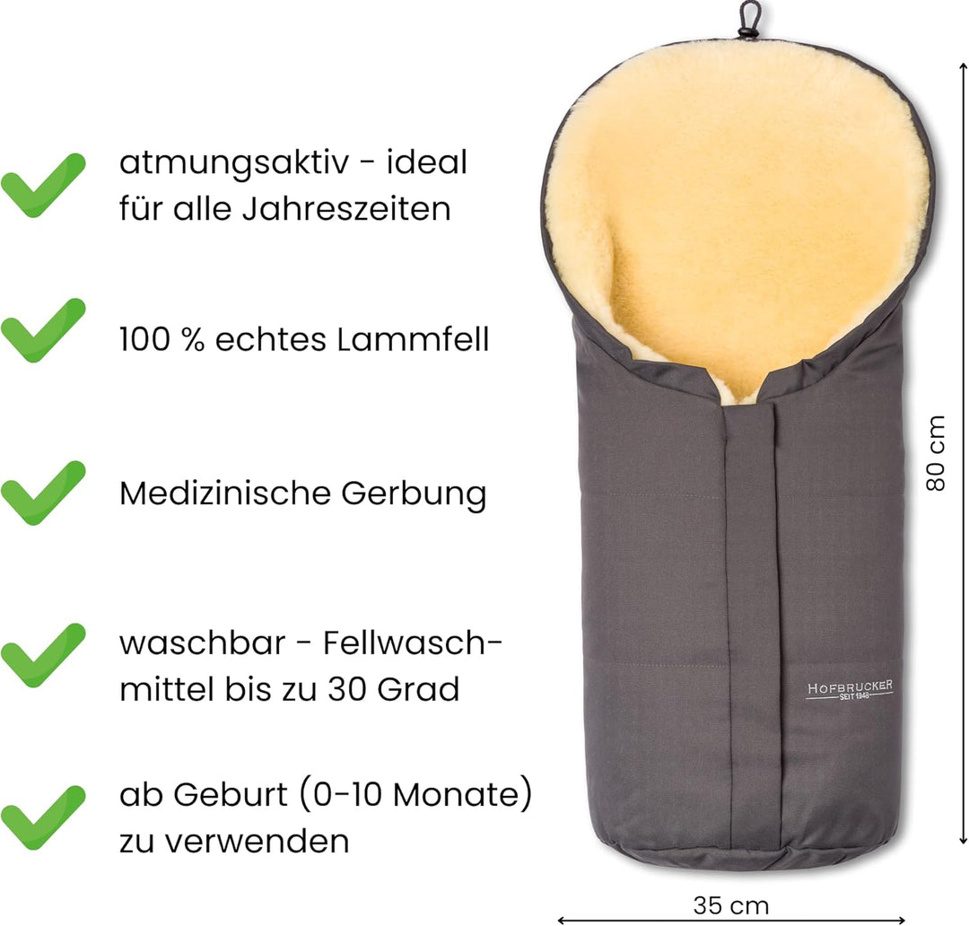 Hofbrucker Lammfell-Fusssack Eskimo für Babyschale, Kinderwagen, Buggy/Universeller Winterfusssack/F