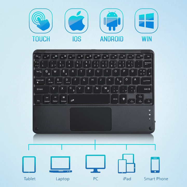 Tastatur Bluetooth Tablet mit Touchpad Beleuchtete wiederaufladbare QWERTZ Tastatur Kabellose Tastat