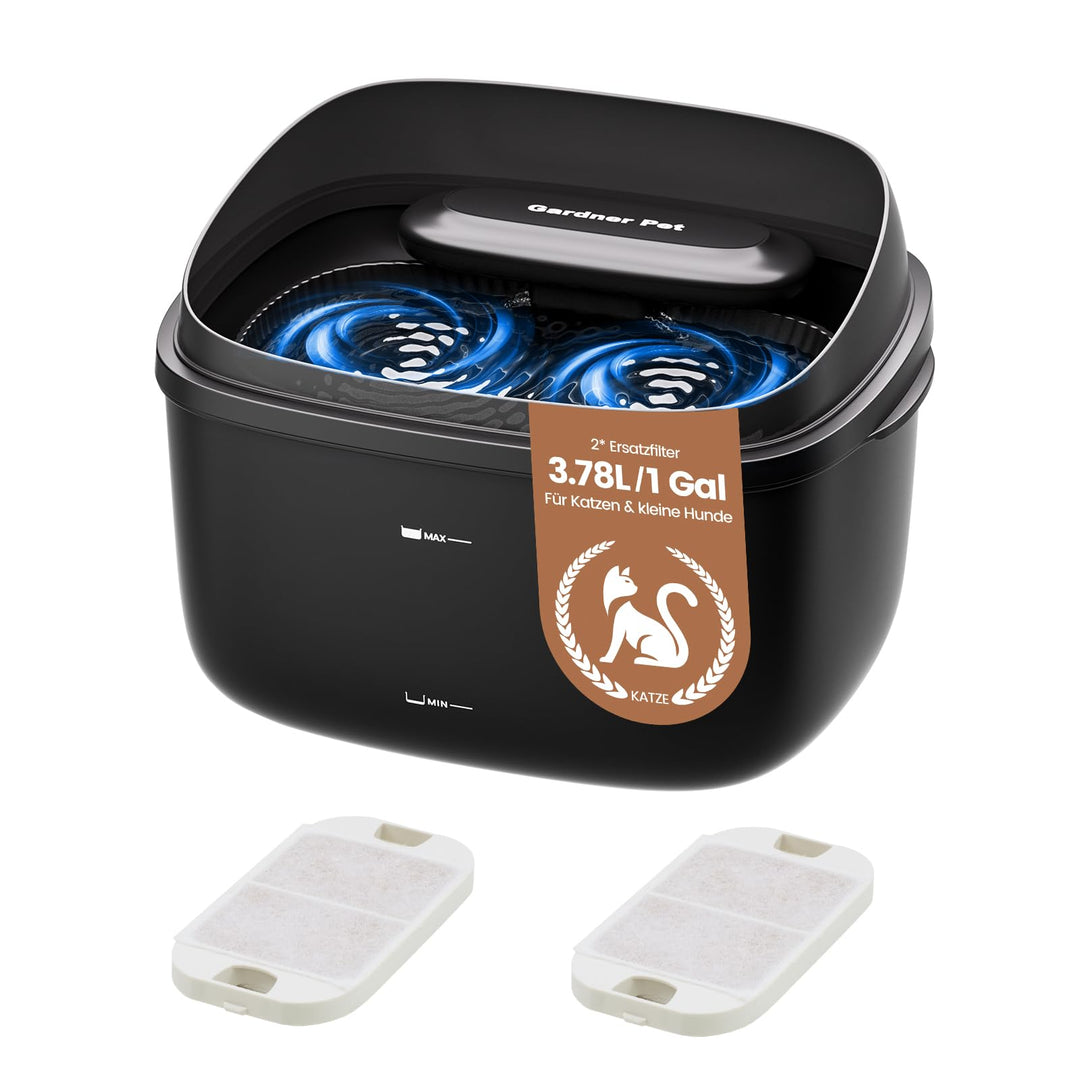 Gardner Pet 3.78L Wasserbrunnen mit Vortex-Filtration, Trinkbrunnen für Hunde und Katzen, leiser aut