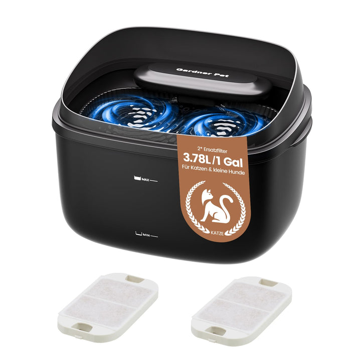 Gardner Pet 3.78L Wasserbrunnen mit Vortex-Filtration, Trinkbrunnen für Hunde und Katzen, leiser aut