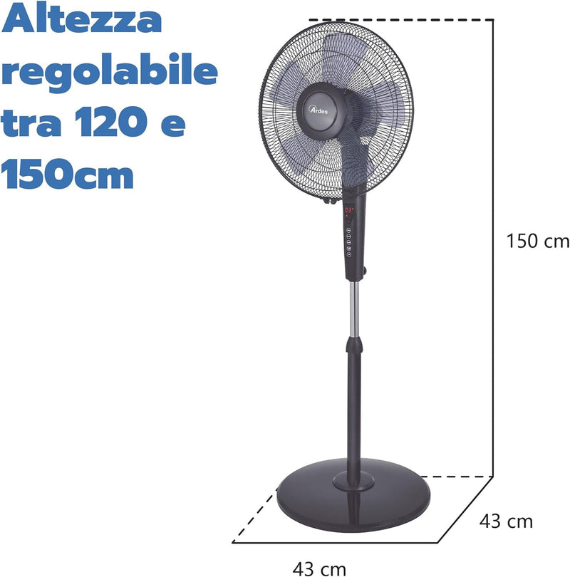 ARDES - Standventilator mit Fernbedienung, Timer und Touch-Bedienfeld, Leise, 5 Flügel, 40 cm, oszil