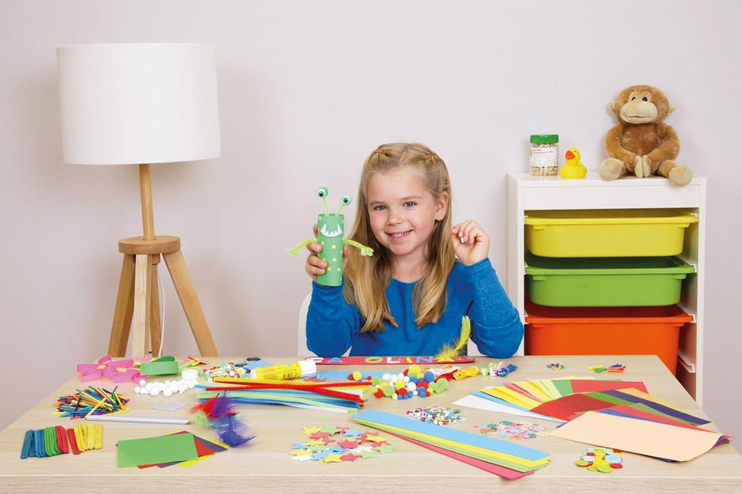 Lena 42663 Premium XXL Bastelkoffer mit 1300 Teile, Material zum Basteln, mit Moosgummi, Buntpapier,