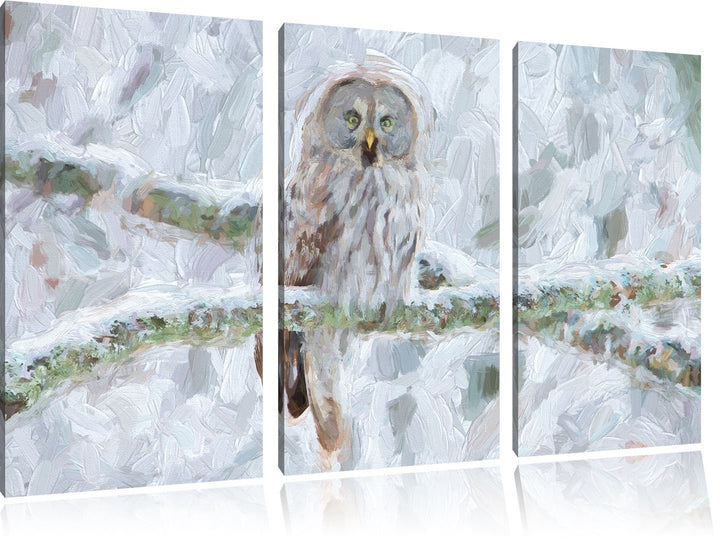 Pixxprint Eule auf AST als Leinwandbild/Grösse: 3 Teilig (120x80) cm/Wandbild/Kunstdruck/fertig besp
