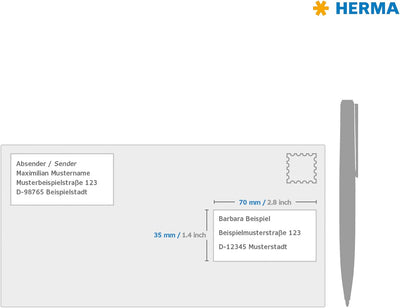 HERMA 4429 Adressetiketten, 100 Blatt, 70 x 35 mm, 24 Stück pro A4 Bogen, 2400 Aufkleber, selbstkleb