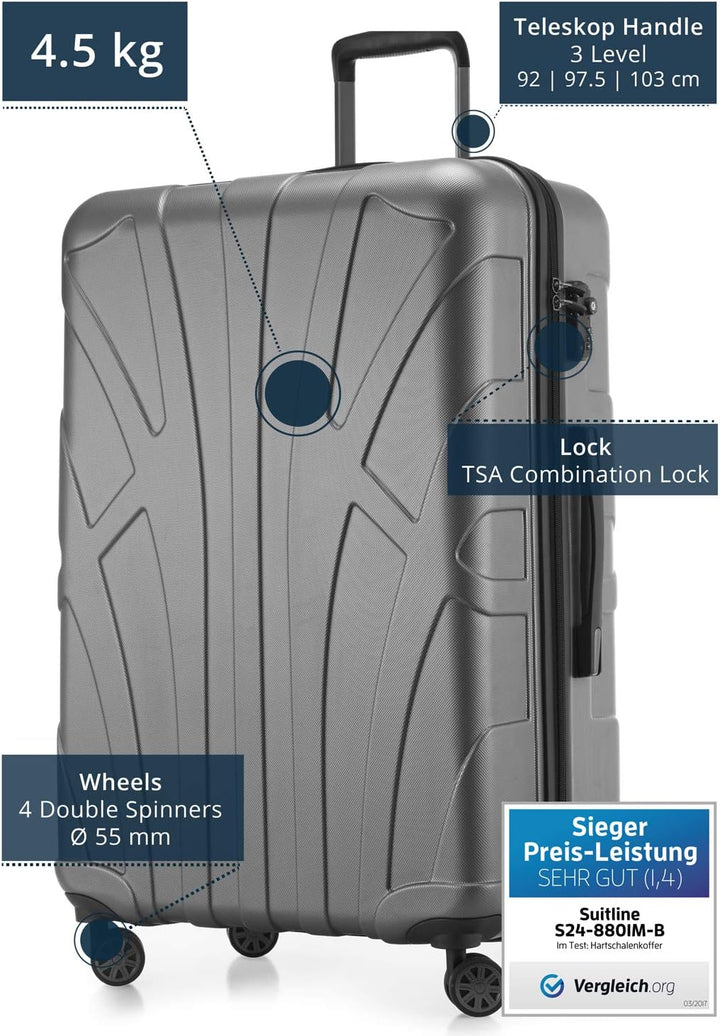 Suitline grosser Hartschalen-Koffer Koffer Trolley Rollkoffer XL Reisekoffer, TSA, 76 cm, ca. 96-110