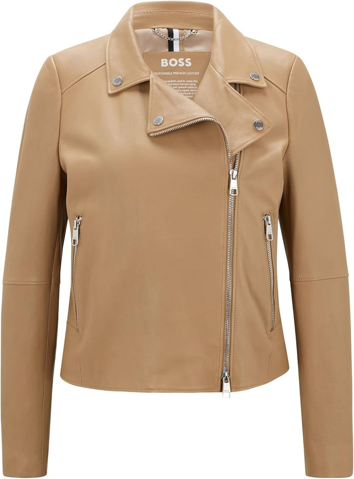 BOSS Damen Lederjacke 44 Medium Beige, 44 Medium Beige