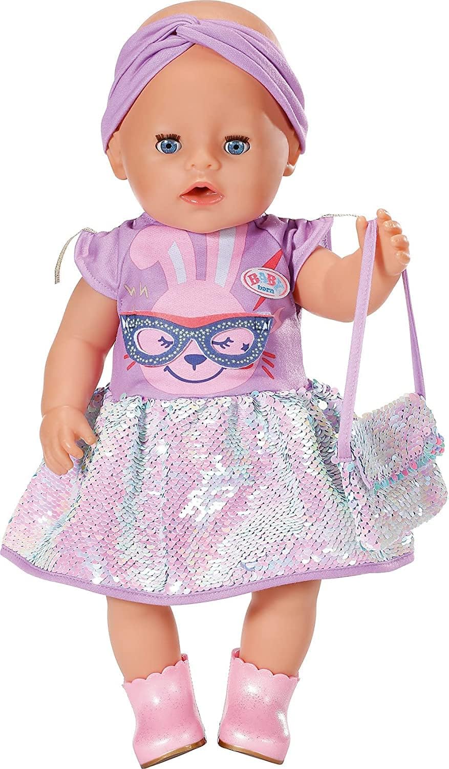 BABY born Zapf Creation 830796 Deluxe Happy Birthday Outfit 43 cm Puppenkleid und Handtasche mit Gli