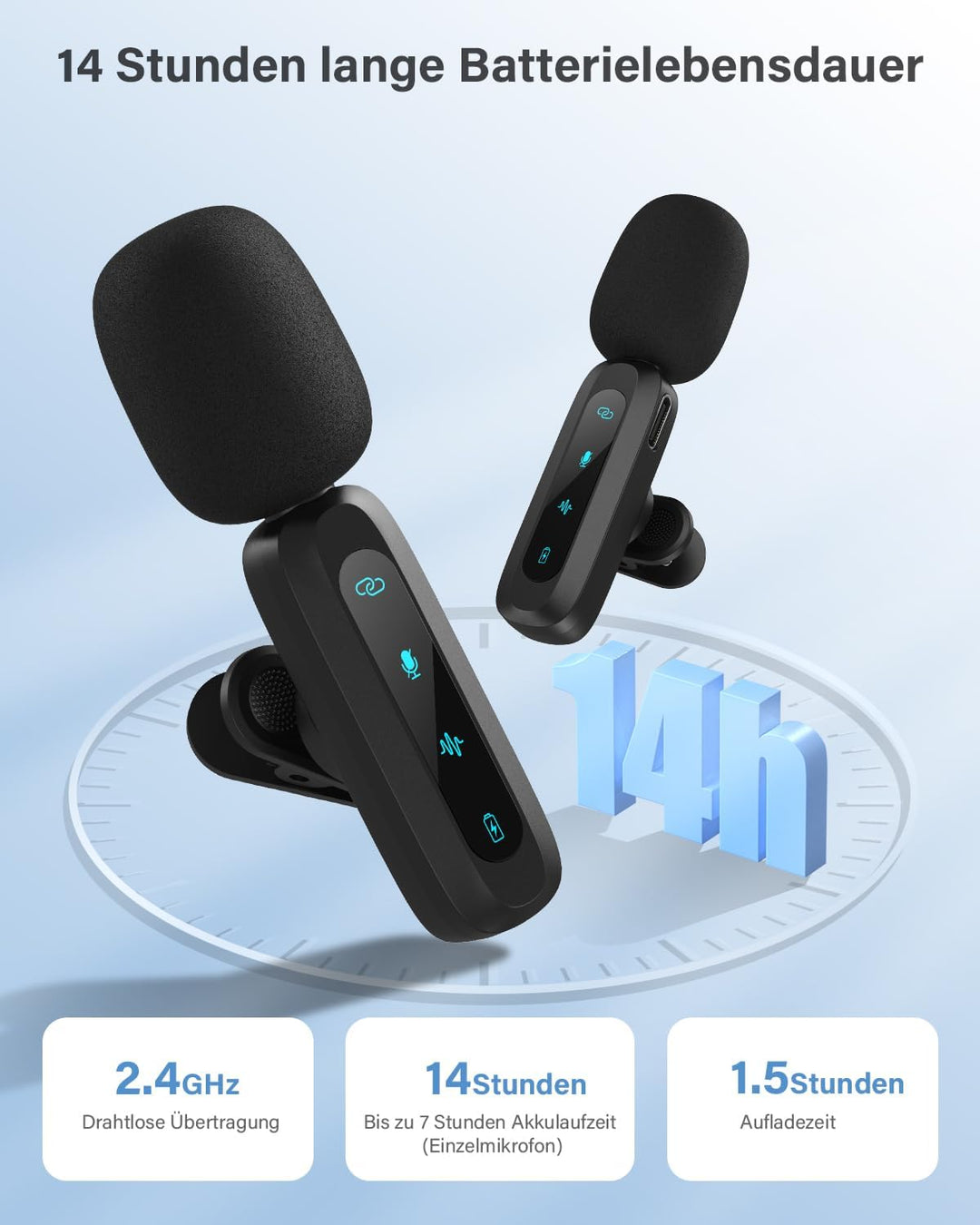 Kabelloses Lavalier-Mikrofon für iPhone, iPad, Android-Handy, 2er-Pack Mini-Mikrofon mit Rauschunter