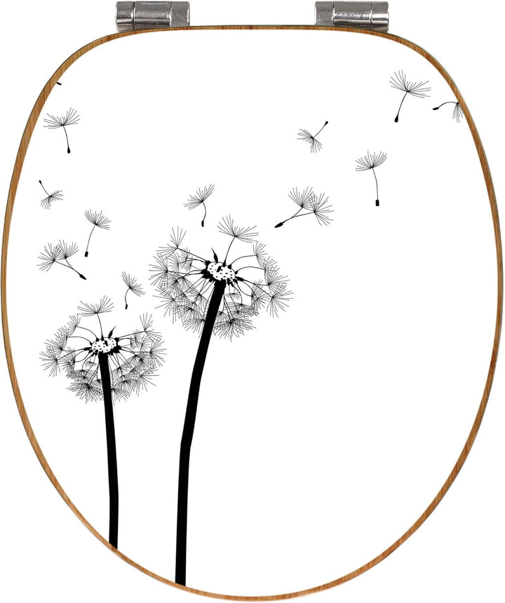 banjado® Design WC Sitz Bambus Absenkautomatik mit Motiv Pusteblume 2 / Toilettendeckel mit Absenkau