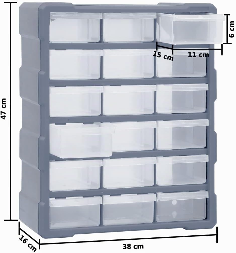 Multi-Schubladen-Organizer 18 Schubladen 38x16x47 cm Grau 18 Schubladen, Grau 18 Schubladen