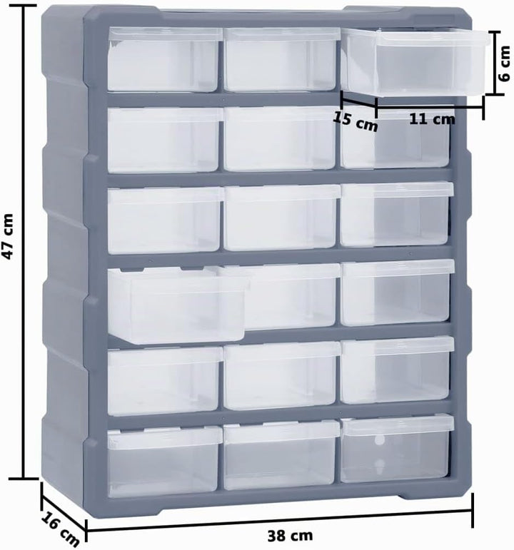 Multi-Schubladen-Organizer 18 Schubladen 38x16x47 cm Grau 18 Schubladen, Grau 18 Schubladen