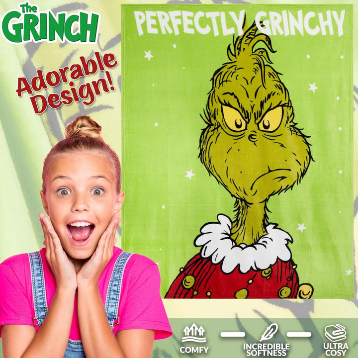The Grinch Fleecedecke, Flauschige Kuscheldecke 150 x 130 cm - Geschenke Kinder (Grün), Grün