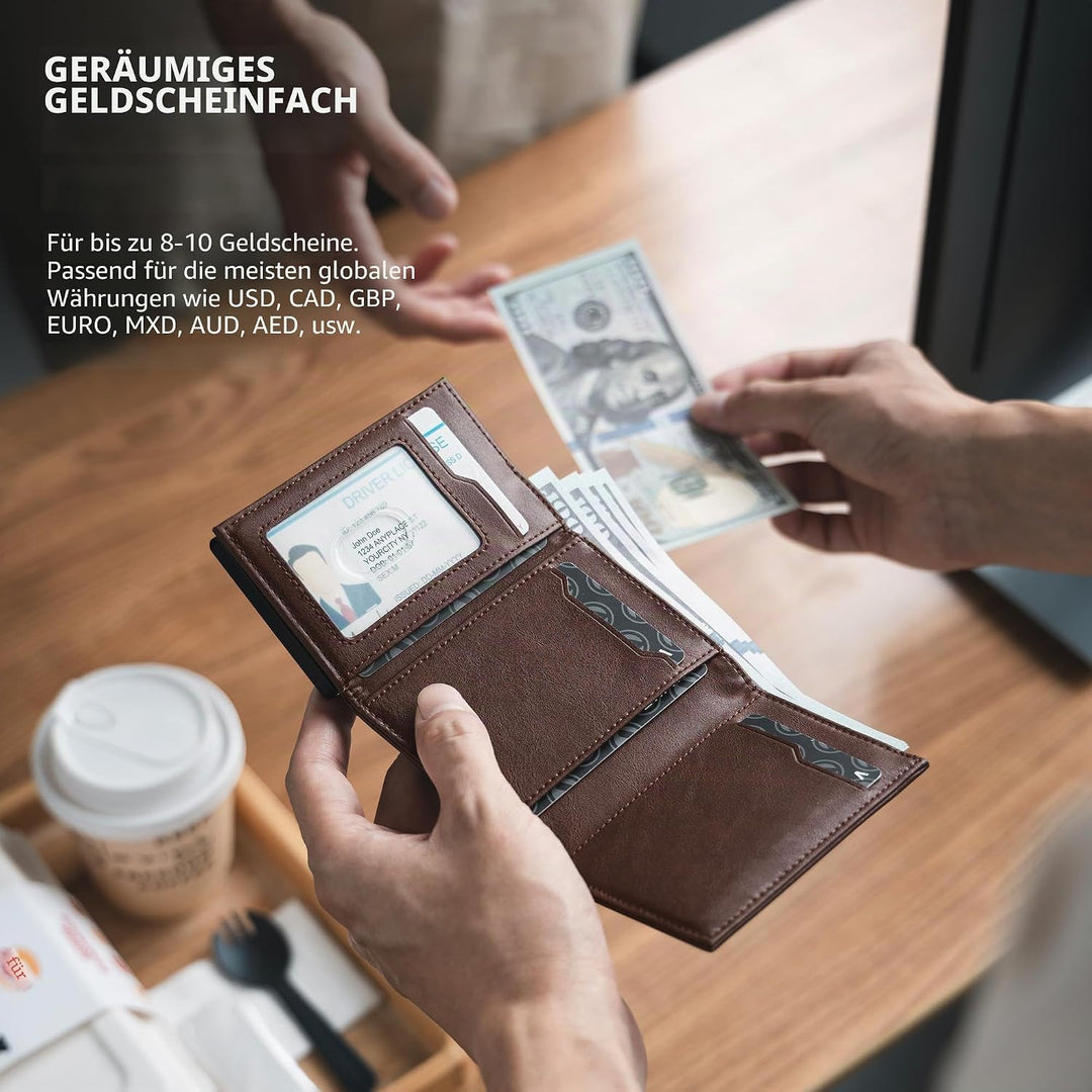 VULKIT Kreditkartenetui RFID-blockierende Pop-Up-Kartentasche aus Echtem Leder mit Geldscheinfach, A
