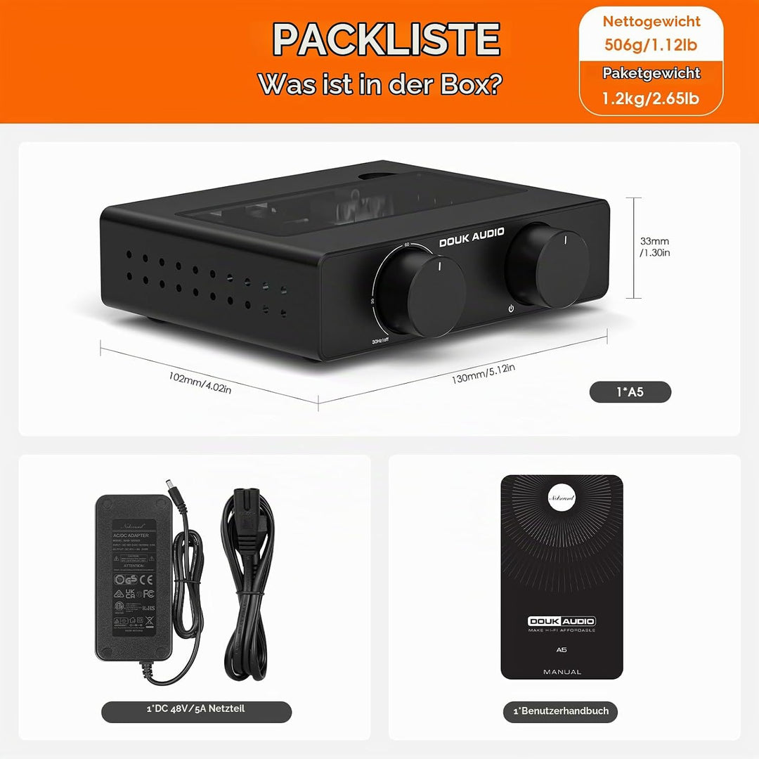 Douk Audio A5 Stereo Verstärker TPA3255, 600W Mini HiFi Audio Leistungsverstärker Klasse D für Heimk