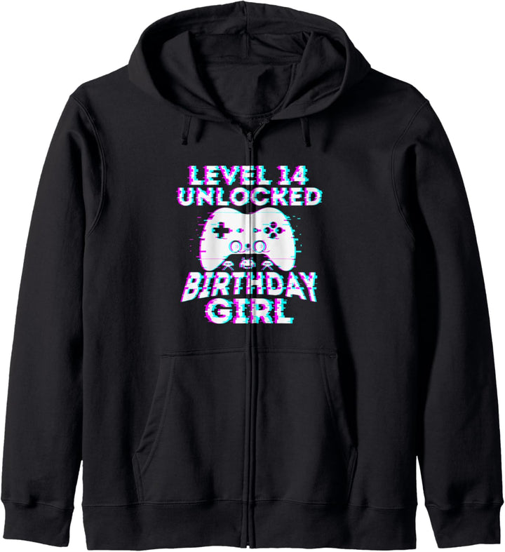 Level 14 Unlocked Birthday Girl Video Gamer Gift Gaming Kapuzenjacke