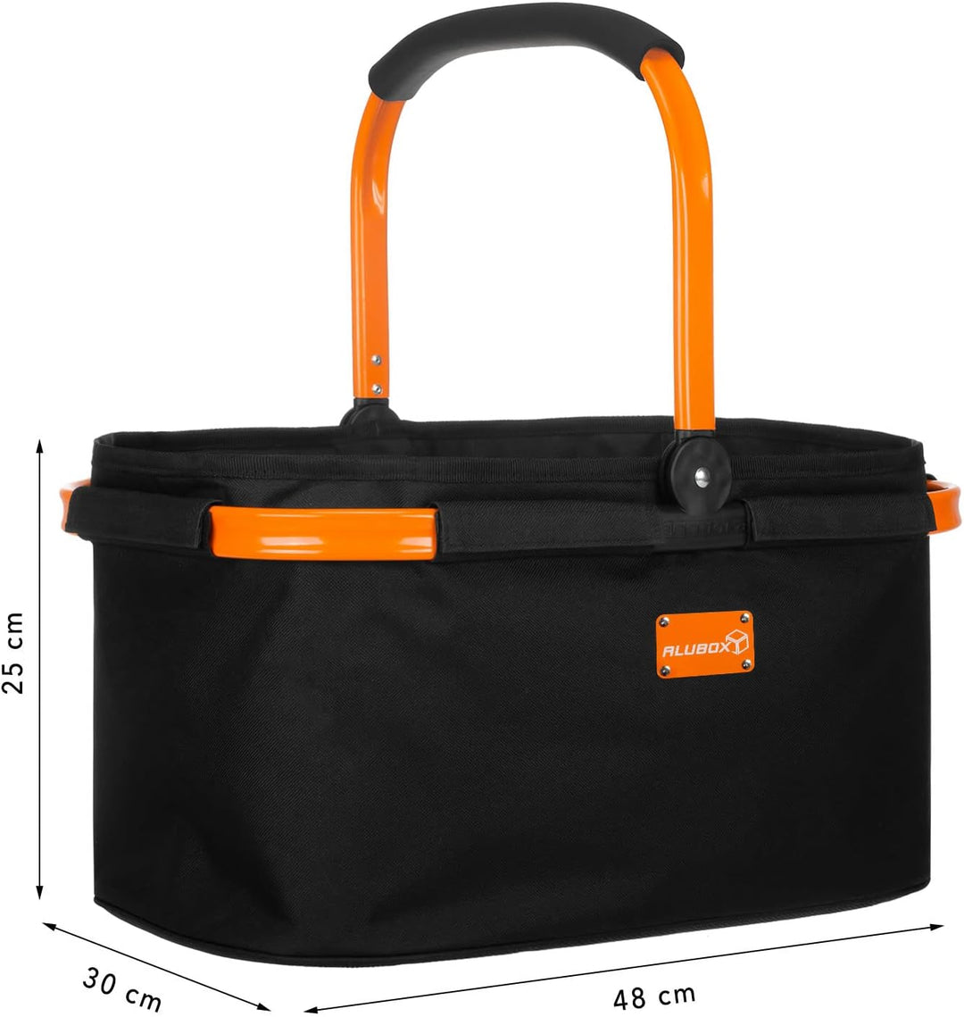 ALUBOX Einkaufskorb 25 Liter BLACK EDITION - Polyester schwarz, Rahmen Aluminium orange