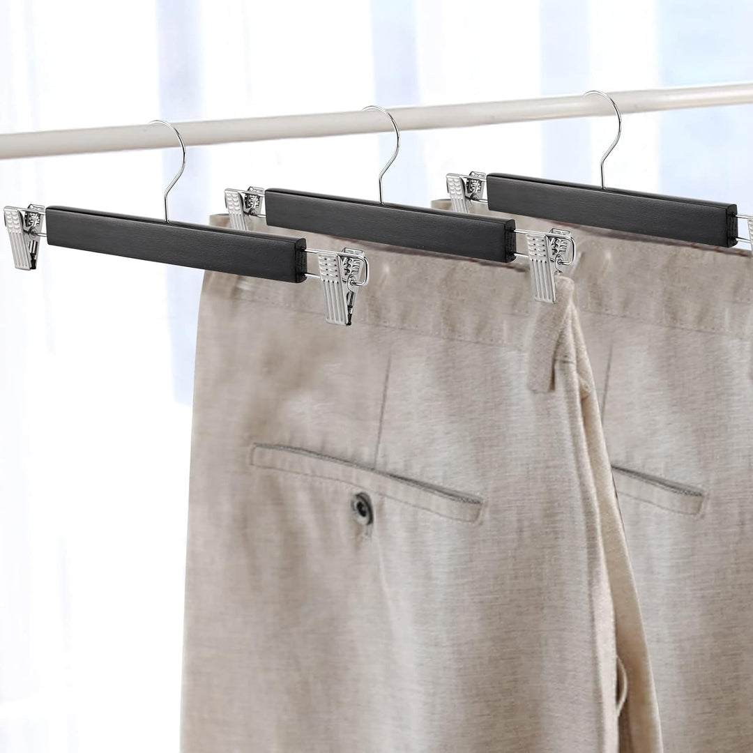Tosnail 15 Stück 35.5cm Kleiderbügel für Hosen, Holz Rock Hosen Kleiderbügel mit Clips Jeans Kleider