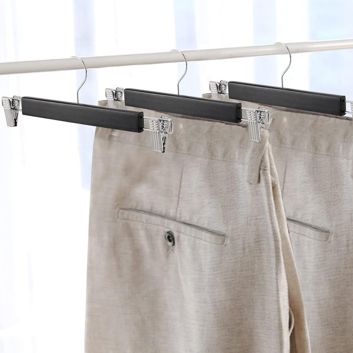 Tosnail 15 Stück 35.5cm Kleiderbügel für Hosen, Holz Rock Hosen Kleiderbügel mit Clips Jeans Kleider