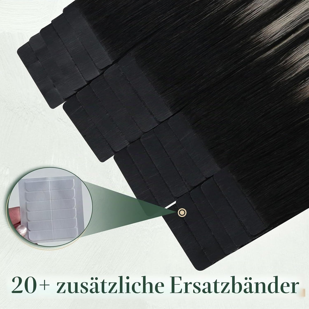 Ugeat Tape Extensions Echthaar Platinblond Ombre 40 cm Ombre Echthaar Extensions Tape Naturschwarz O