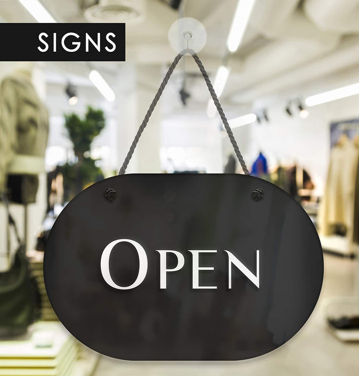 3DP Signs | Stilvolles Oval Schwarz - Open/Closed Türschild [OC35] - Doppelseitig hängende Türplatte