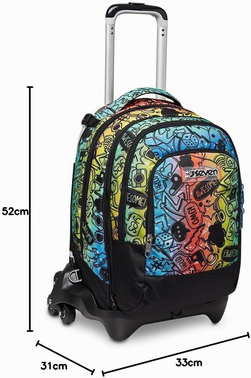 Seven Schulranzen mit Trolley-Funktion, Rucksack mit Rollen, zum Ziehen, für Schule Sport Freizeit,