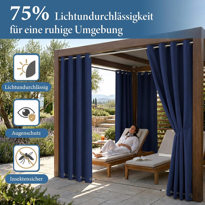 Rosnek Outdoor Vorhang Wetterfest Winddicht, Balkon Gardinen mit Ösen Oben & Unten, Blickdicht Wasse