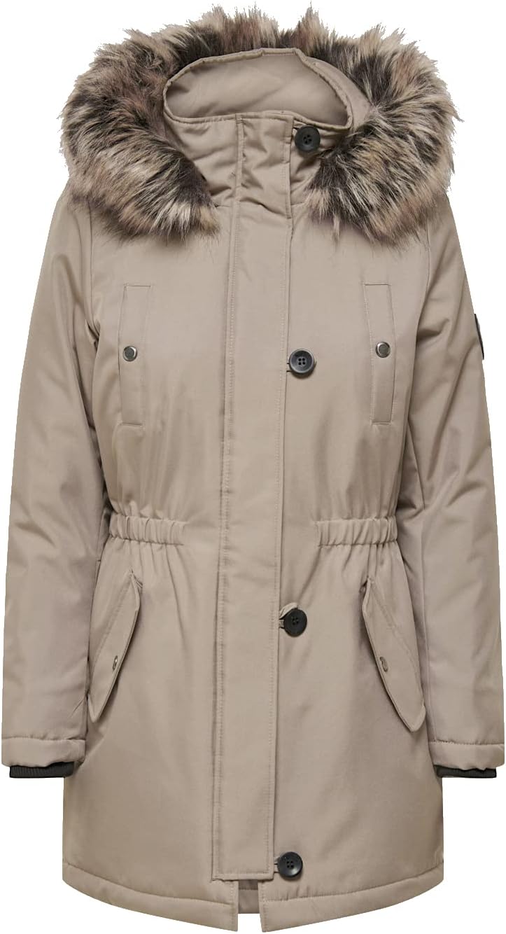 ONLY Damen ONLIRIS FUR Winter Parka CC OTW 15213755 S Beige, S Beige
