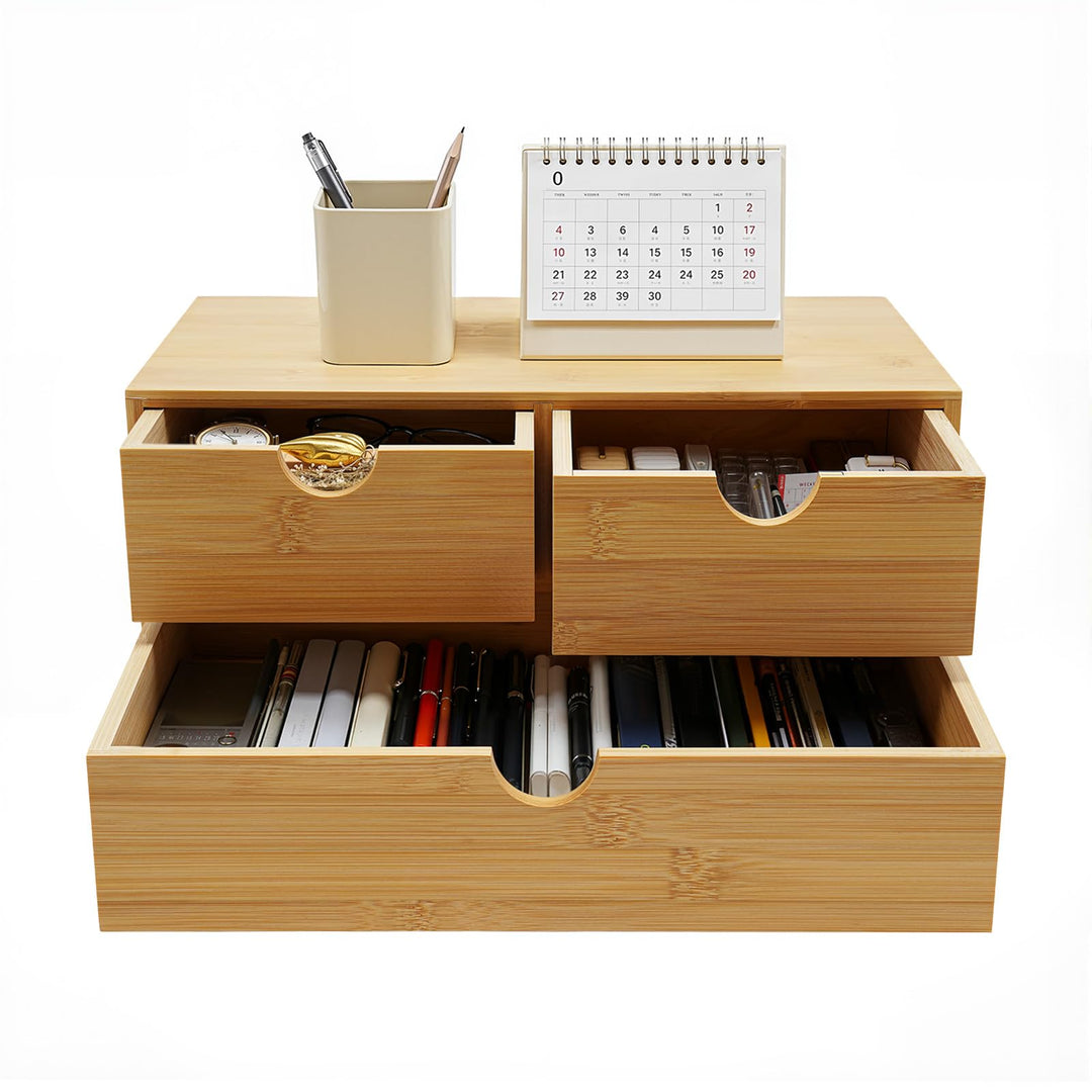 Bambus Schreibtisch Organizer mit 3 Schubladen, Bambus Schubladenbox Desktop Organizer für Büro, Hau