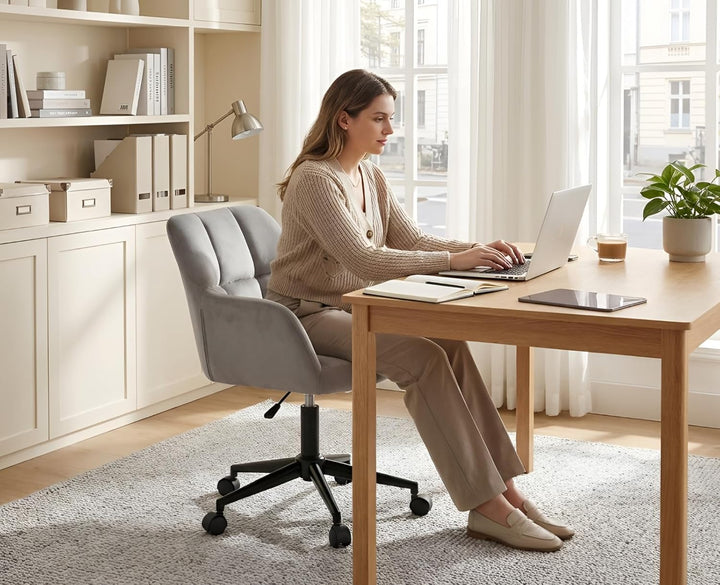 Bürostuhl Samt mit Rollen, Drehstuhl höhenverstellbar Schreibtischstuhl Dicker Rückenlehne Homeoffic