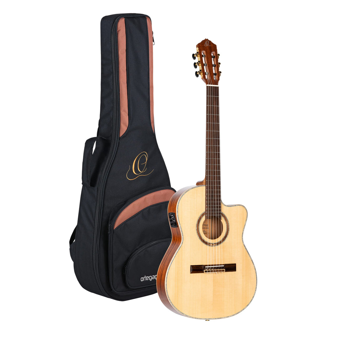 Ortega Guitars Slim Neck Konzertgitarre Performer Series 4/4 Thinline Korpus Elektro-akustische Gita