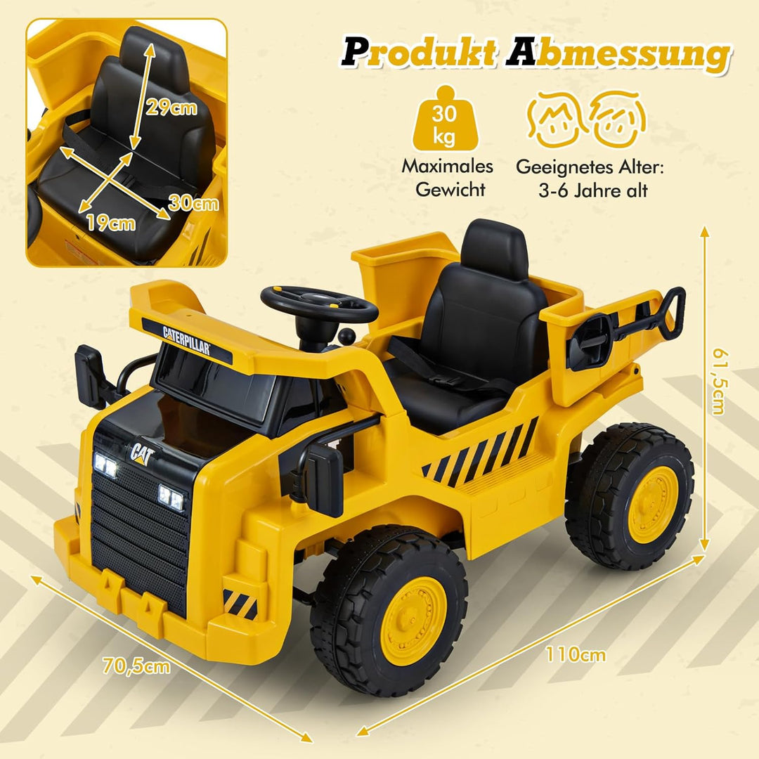 COSTWAY Caterpillar Elektroauto für Kinder, 12V Muldenkipper zum Draufsitzen mit Sandschaufel & Kipp